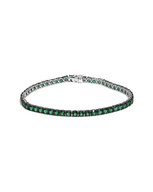 Colorful Gemstones Silver 15.00 ct. tw. Lab-Grown Emerald Tennis Bracelet
