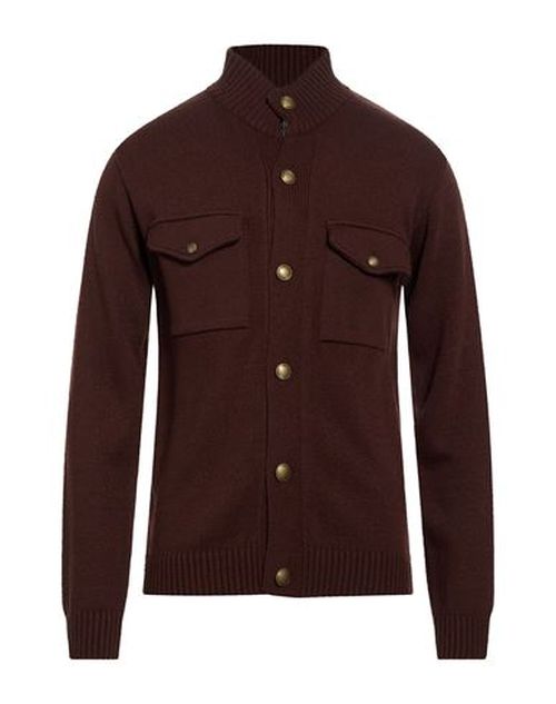 Roberto P Luxury Man Cardigan Dark brown Size XL Wool, Acrylic