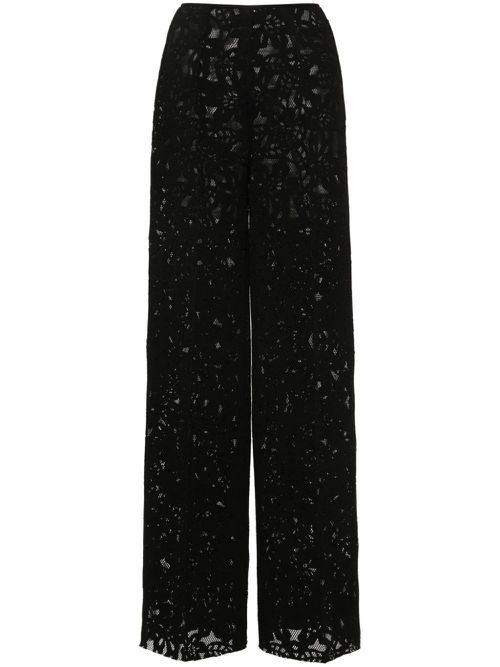 Floral-mesh straight trousers - Black