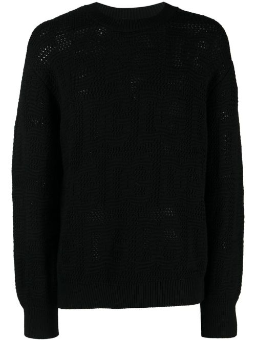 Logo-jacquard virgin-wool jumper - Black