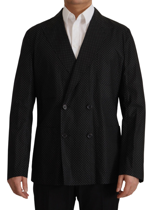 Polka-Dotted Cotton Blazer — Black