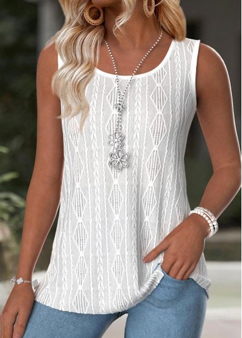 Modlily White Tummy Coverage Sleeveless Round Neck Tank Top