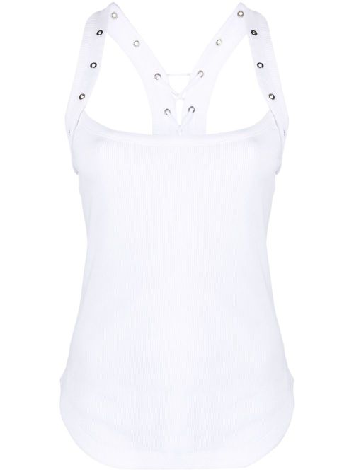 Eyelet-embellished ribbed-knit tank top - White