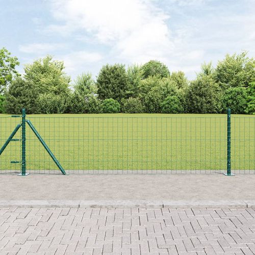 Fence Posts Set of 26 Green Powder-Coated Steel 3.2 x 3.2 x 50 cm