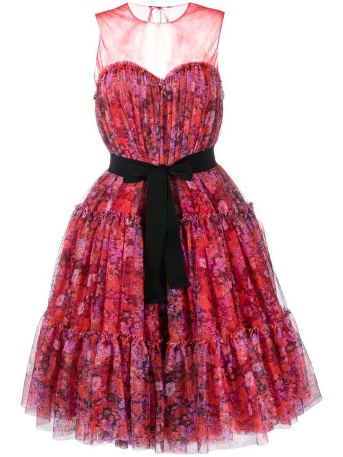 Floral-print flared midi dress