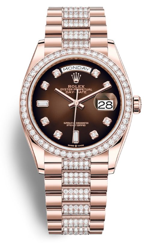 Day-Date 36 Chocolate Dial 18kt Everose Gold Diamond-Set President Watch 128345CHDDP