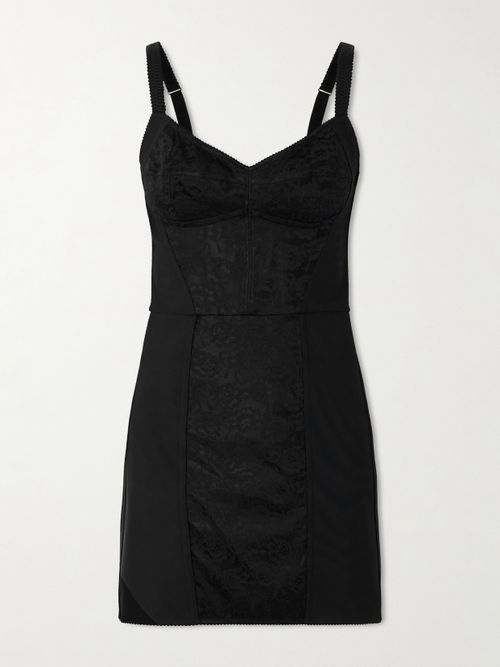 Lace-paneled Jersey Mini Dress - Black
