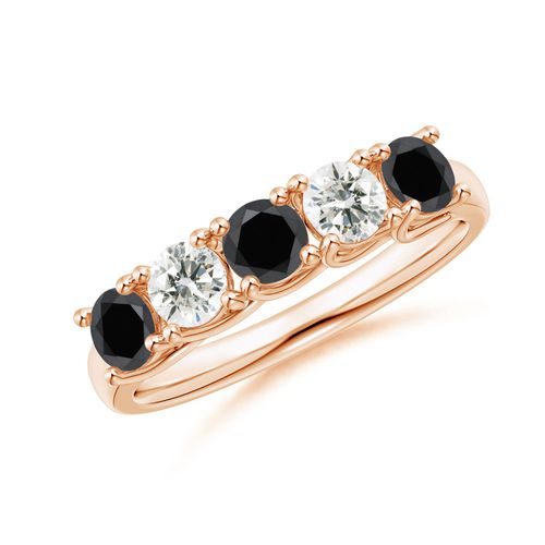 Angara 0.99 Carat Half Eternity Five Stone Enhanced Black and White Diamond Wedding Ring in 14K Rose Gold