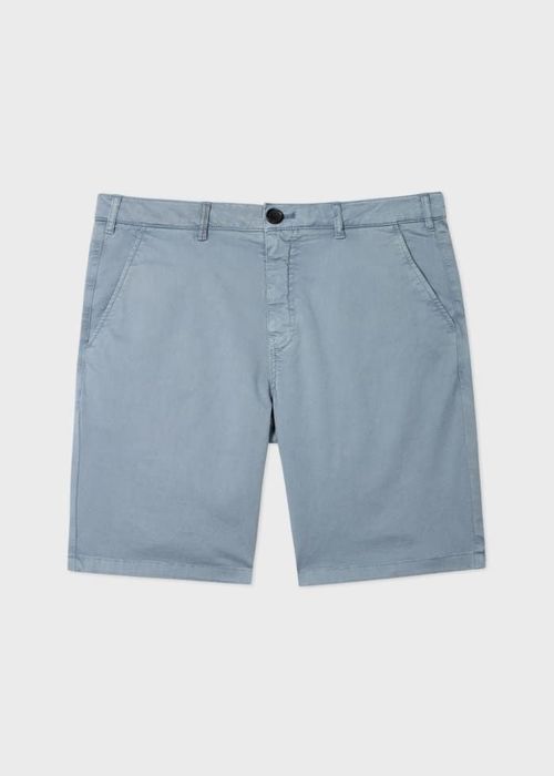 Light Blue Stretch Cotton-Twill Shorts With Embroidery Detail