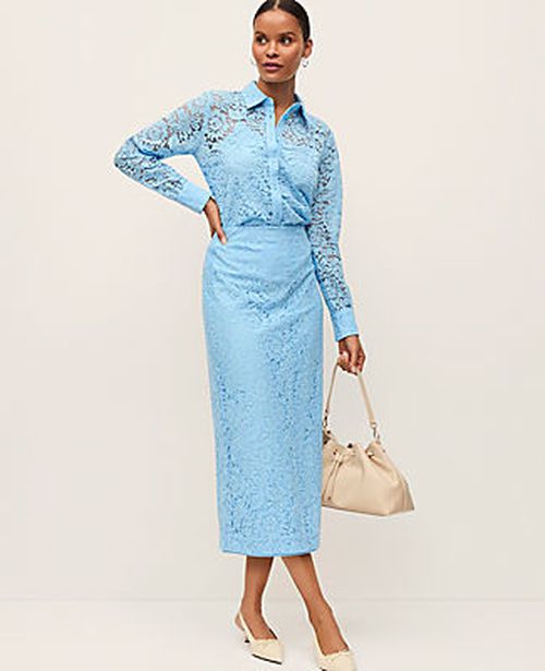 Ann Taylor Lace Column Midi Skirt