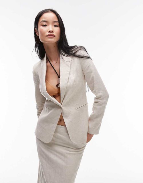 Mango linen slim fit blazer in ecru-Neutral