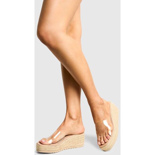 Boohoo Women's Clear Wedge Mules in Nude