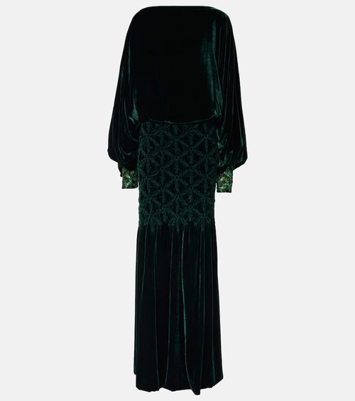 Genevieve smocked velvet gown