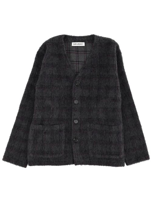 Grey Checks V Neck Cardigan