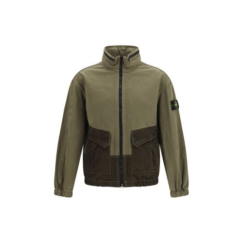 Bicolor Cotton Shell Jacket — Green