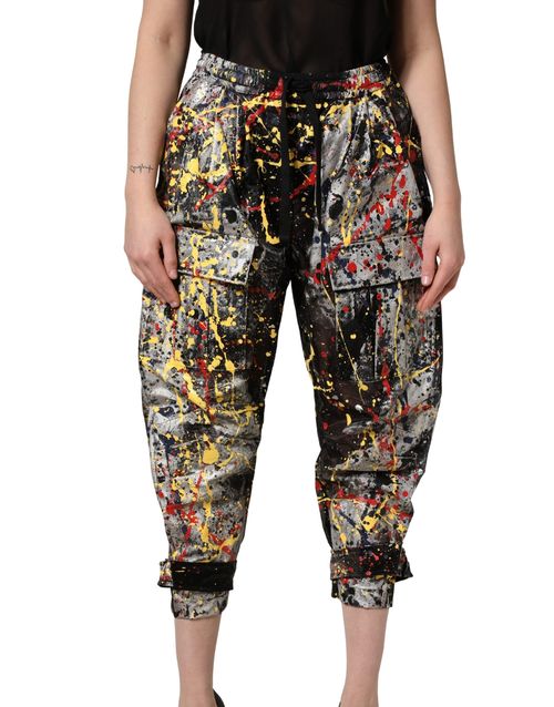 Colorsplash Effect Nylon Cargo Pants — Black