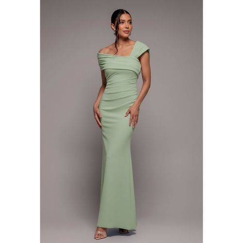 Goddiva One Shoulder Scuba Crepe Evening Maxi Dress - Mint Green