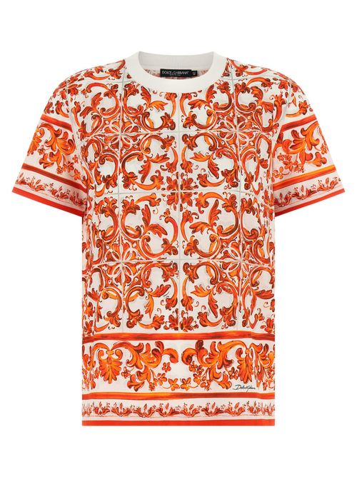 Orange Printed Crew Neck T-Shirt