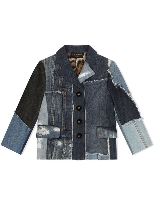 Patchwork-denim single-breasted blazer - Blue