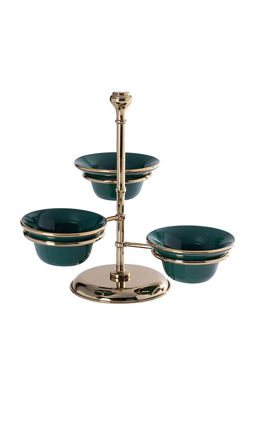 The Favorites Monte Napoleone 3-tier Condiment Bowl Set in Polished Gold & Green - Dark Green. a