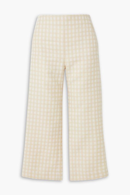 Cropped checked cotton-blend bouclé-jacquard straight-leg pants