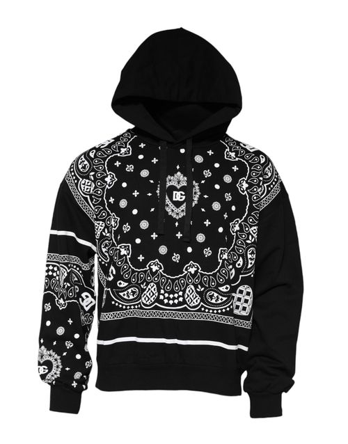 Bandana-Print Cotton Hoodie — Black