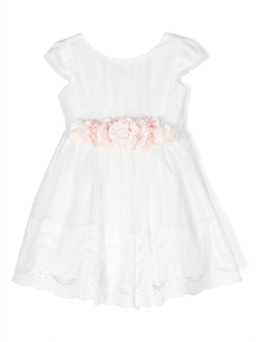 Lace belted flared dress - White