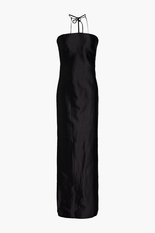 Lou ramie-blend satin-twill halterneck maxi dress - Black - UK 14