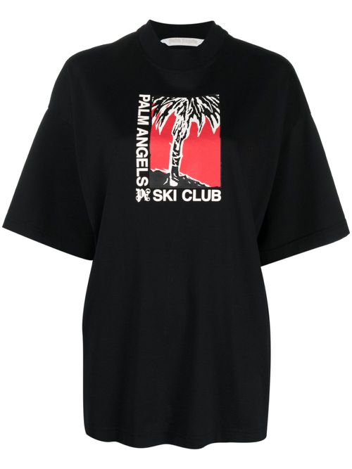 Ski Club-print cotton T-shirt - Black