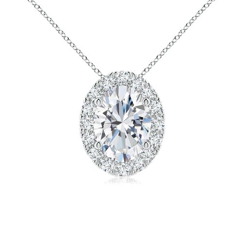 Angara 1.0 Carat Prong-Set Oval Lab-Gown Diamond Halo Pendant in 18K White Gold