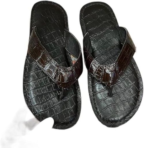 Genuine Allig Skin Flip Flop Leather Sandals for Men's and Women's Real Croco Full-Grain Skin Leather Flip-Flop Slides Comfort Fit Wet Grip (Tan Brown, US Footwear