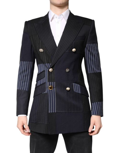 Pinstriped Patchwork Blazer — Multicolor