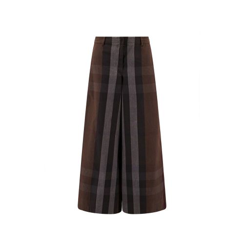 Striped Cotton-Blend Trousers — Brown