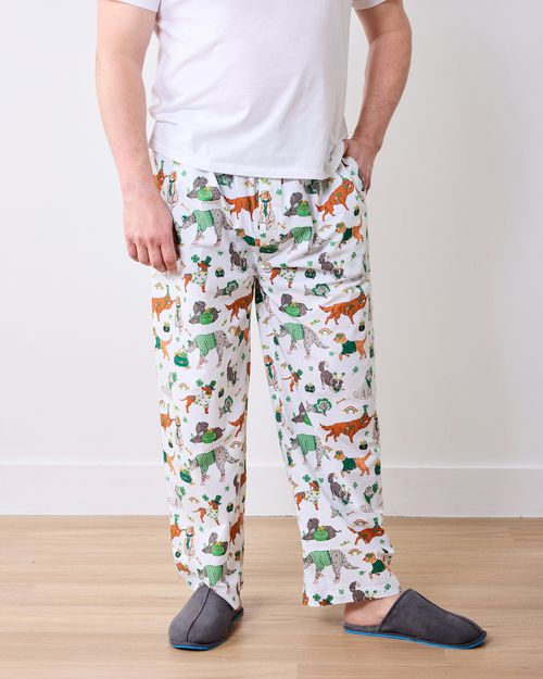 Organic Cotton Men's PJ Pant in Lucky Paws | Men's XS | White St. Patrick's Day | Sleepwear