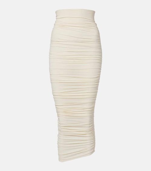 Draped sheer high-rise midi skirt