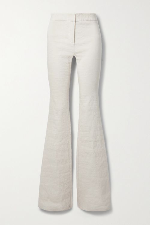 The Fae Crinkled Linen-blend Flared Pants - Gray