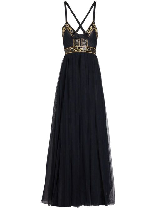 Embroidered tulle dress - Black