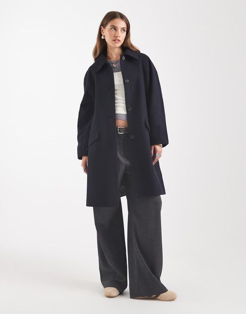 Mid length car coat with quilt lining in navy