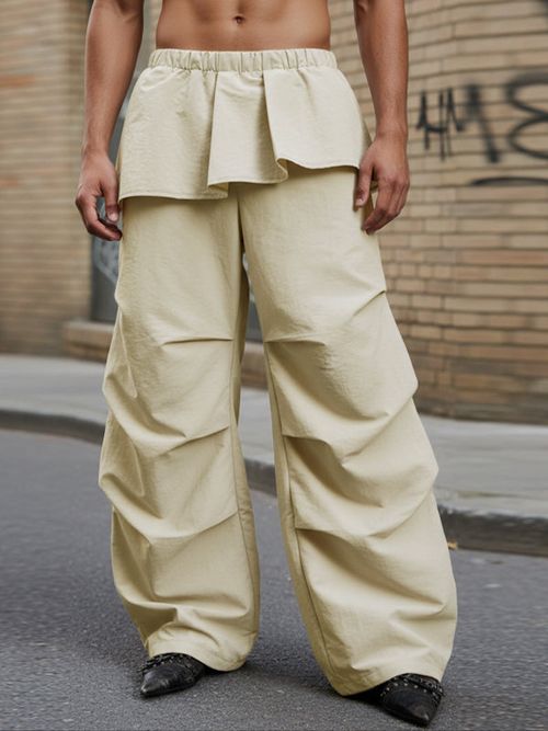 Men's Faux Two Piece Ruched Wide Leg Pant SKUL46111 - Apricot / S