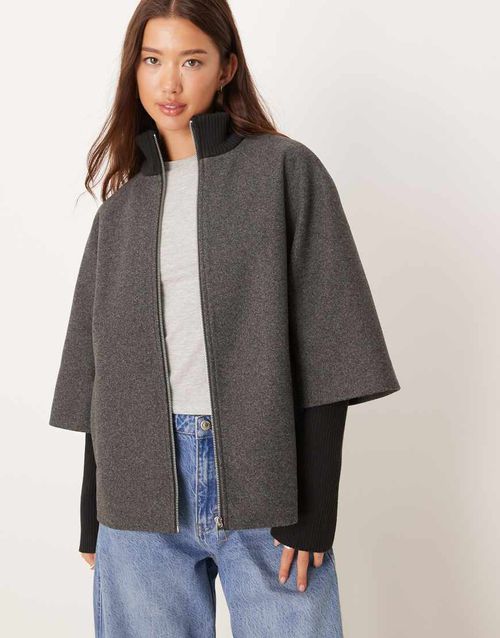 Sleeve detail coat in dark grey