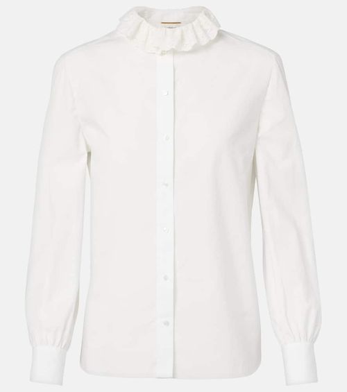 Lace-trimmed cotton poplin blouse