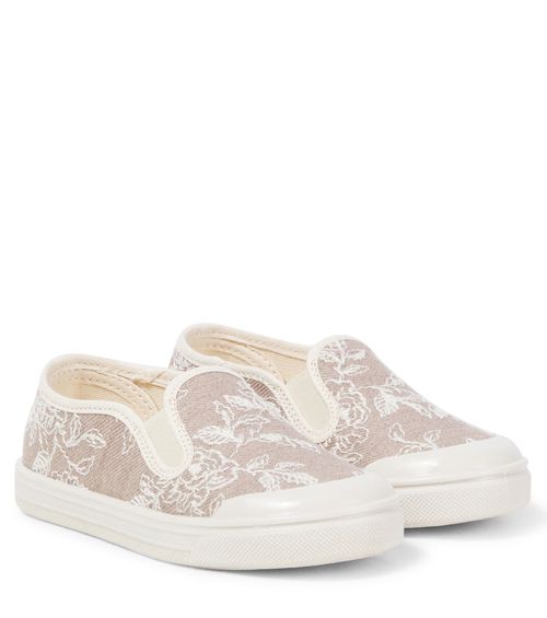 PèPè Floral embroidered denim slip-on sneakers