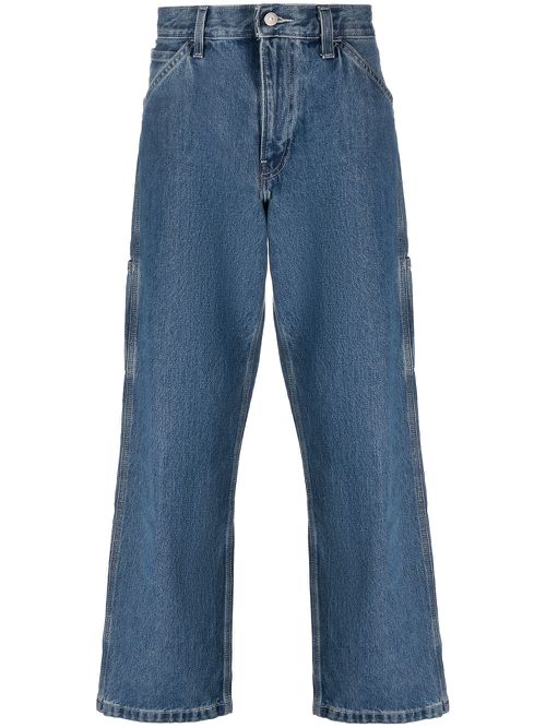 Patch-detail wide-leg trousers - Blue