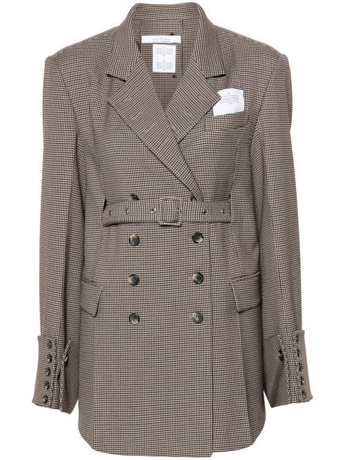 Houndstooth double-breasted blazer - Brown