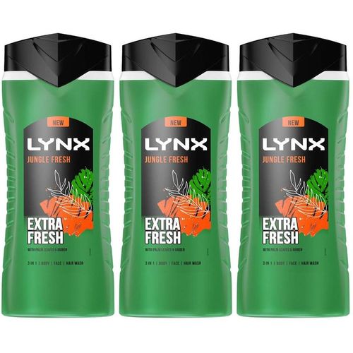 Lynx Men's 3in1 Body, Face & Hair Wash 'Shower Gel' 500ml, 3Pack in Green
