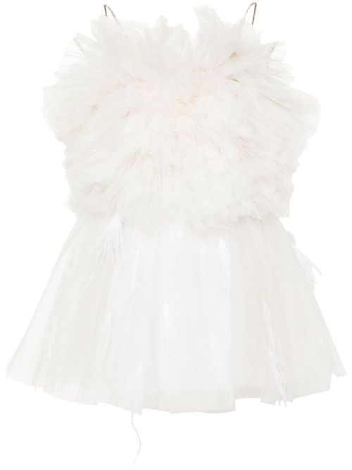 Round-neck ruffled minidress - White