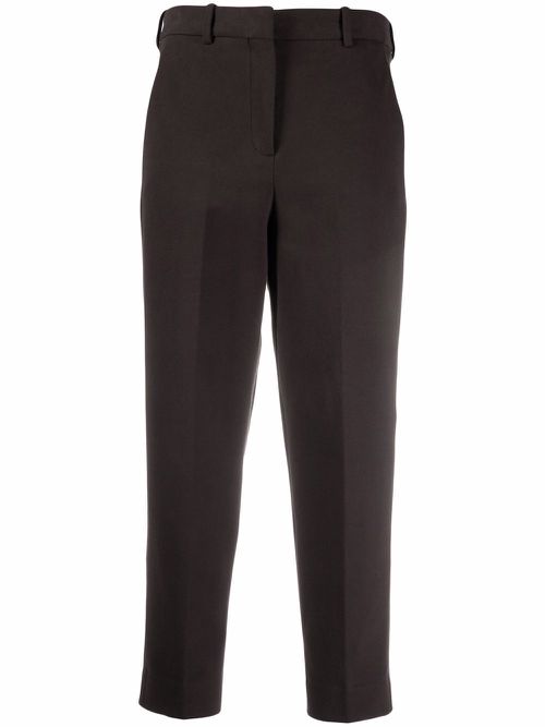 Pressed-crease high-rise cropped trousers - Brown