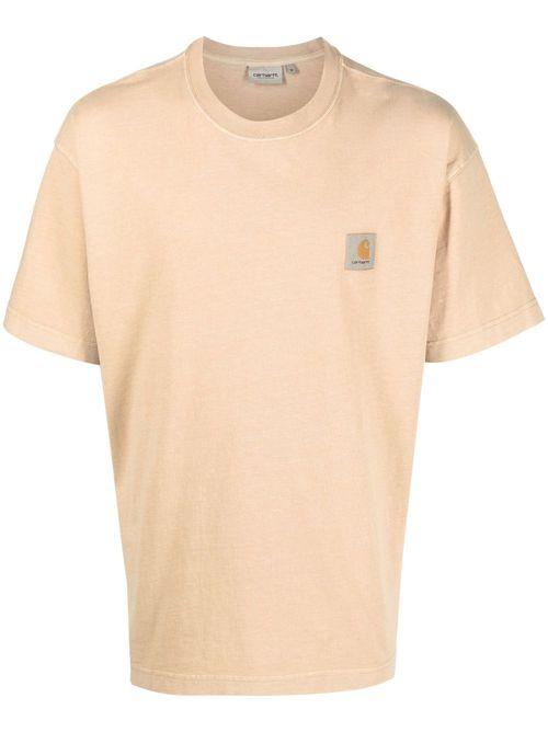 Plain logo-patch cotton T-shirt - Neutrals