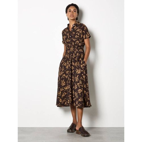Apricot Women's Textured Leaf Shirt Midi Dress in Brown