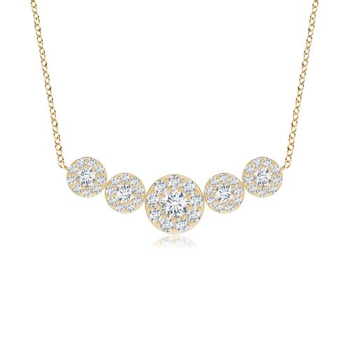 Angara 0.39 Carat Graduated Five Stone Diamond Halo Necklace in 18K Yellow Gold